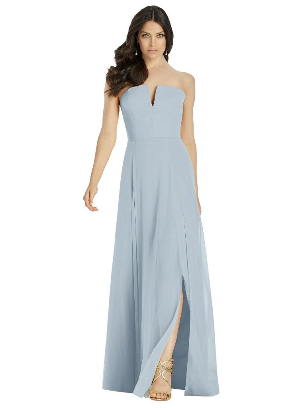 Dessy 3041....Strapless Notch Chiffon Maxi Dress....Mist...Size 10